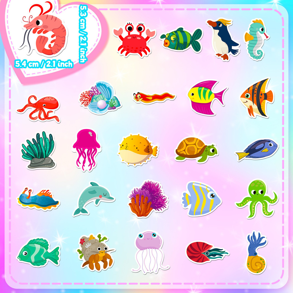 50개 해양 생물 스티커 - 장난감용 귀여운 만화 돌고 - Marine Aquarium Design 리뷰 및 가격