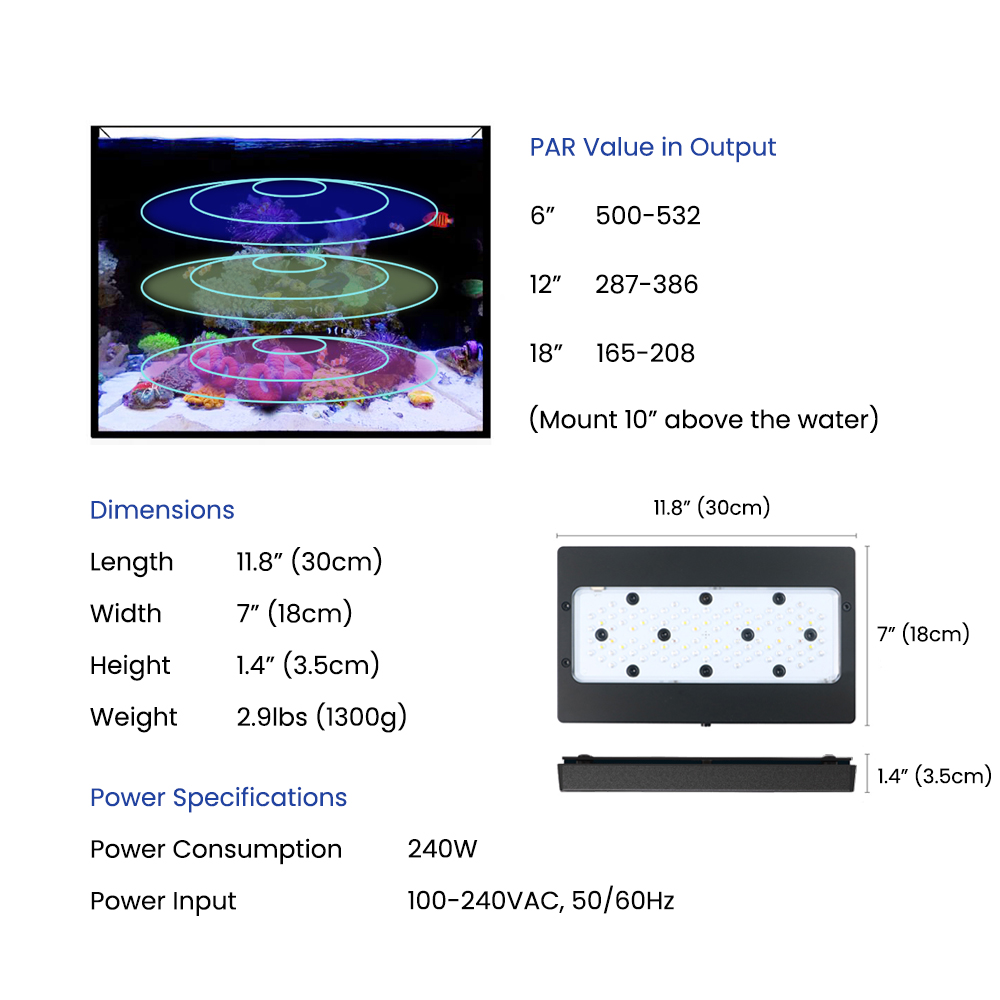 A8SE II Max 및 Blue 240W 풀 스펙트럼 - Aquarium Blue Marine 리뷰 및 가격